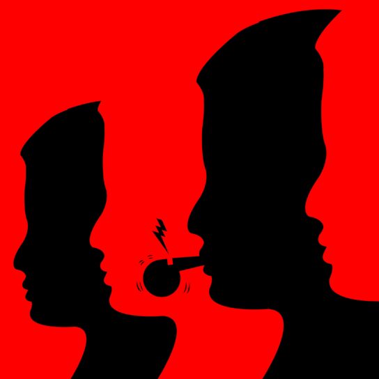 Digital illustration of someone blowing the whistle.